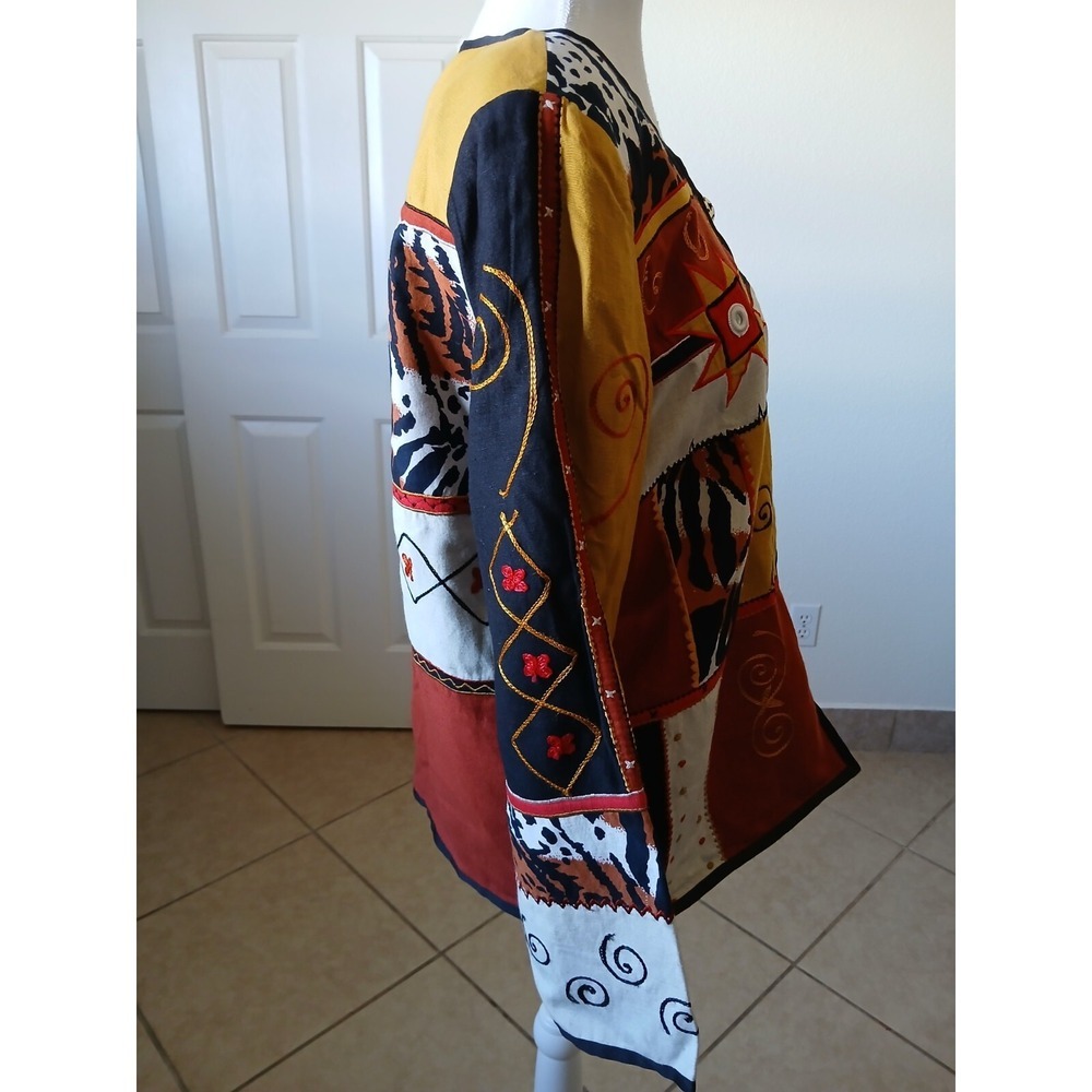 Indigo Moon Boho Patchwork Embroidered Jacket Siz… - image 3